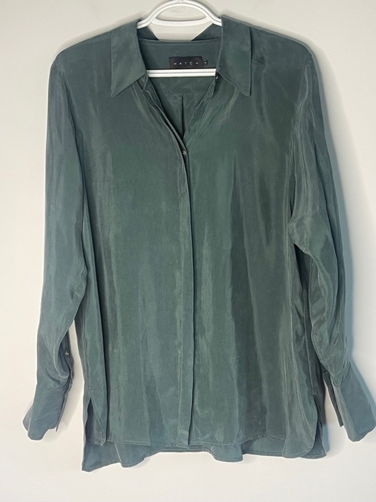 HATCH 100% Cupro Button Front Blouse Evergreen Size M-L - Picture 3 of 11